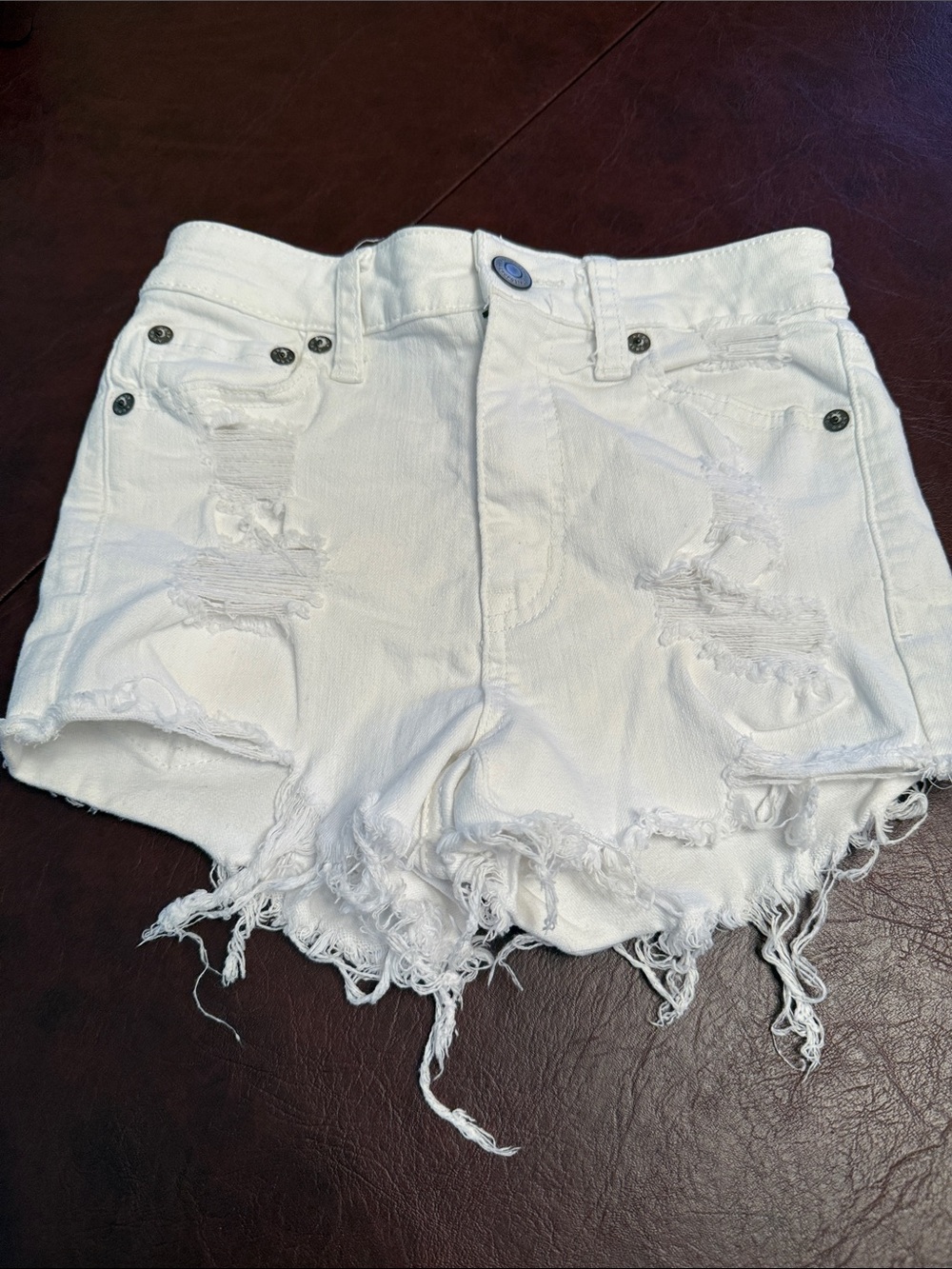 Aeropostale White Distressed High-Rise Denim Shorts